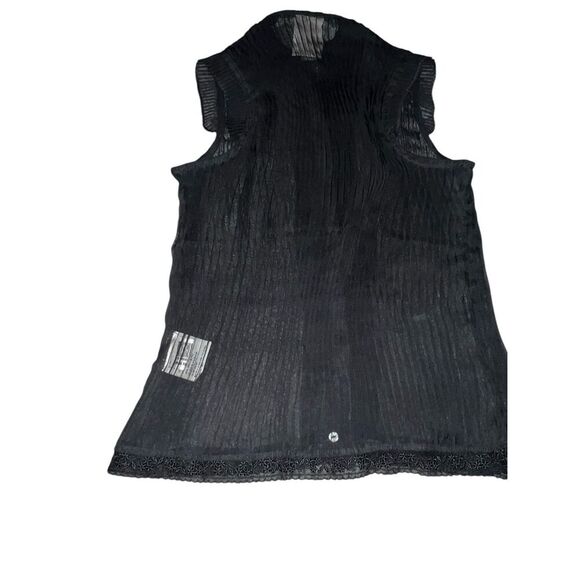 las papas top size xs black sheer Sleeveless Collar Button Gothic Emo Minimalist - Picture 2 of 7
